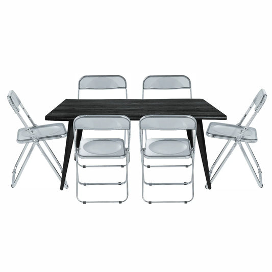 Lawrence 7-Piece Dining Set: Folding Acrylic Chairs & Rectangular Wood Table - Elax Furniture