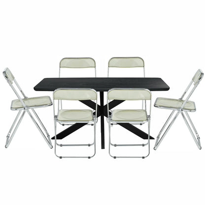 Lawrence 7-Piece Dining Set: Folding Acrylic Chairs & Rectangular Wood Table with Geometric Base - Elax Furniture
