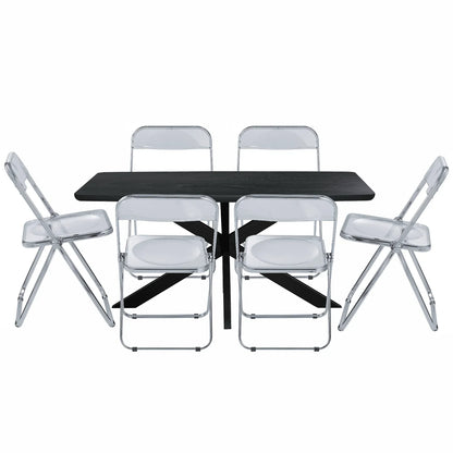 Lawrence 7-Piece Dining Set: Folding Acrylic Chairs & Rectangular Wood Table with Geometric Base - Elax Furniture