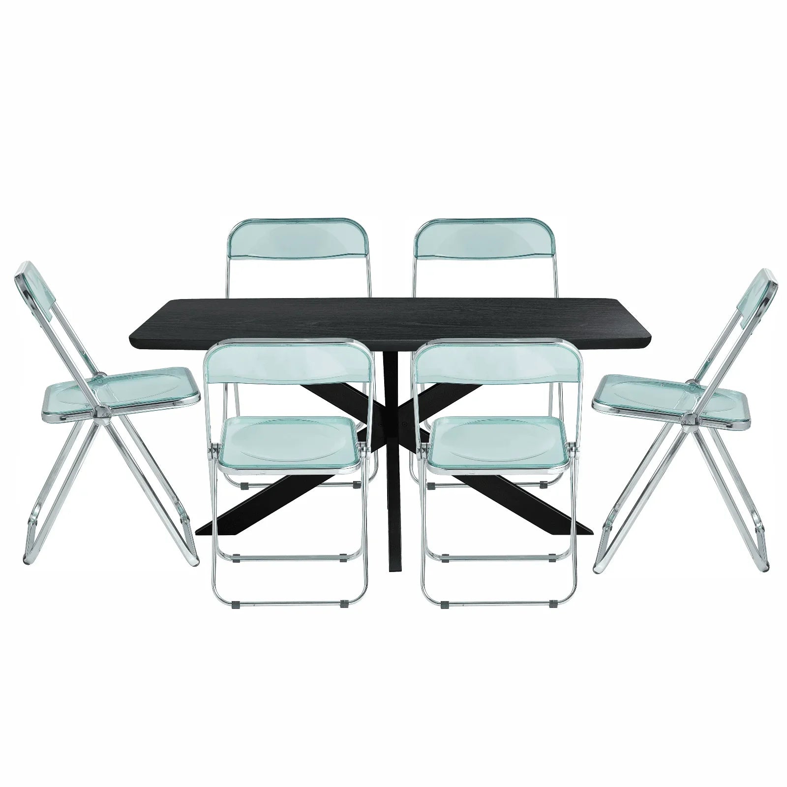 Lawrence 7-Piece Dining Set: Folding Acrylic Chairs & Rectangular Wood Table with Geometric Base - Elax Furniture