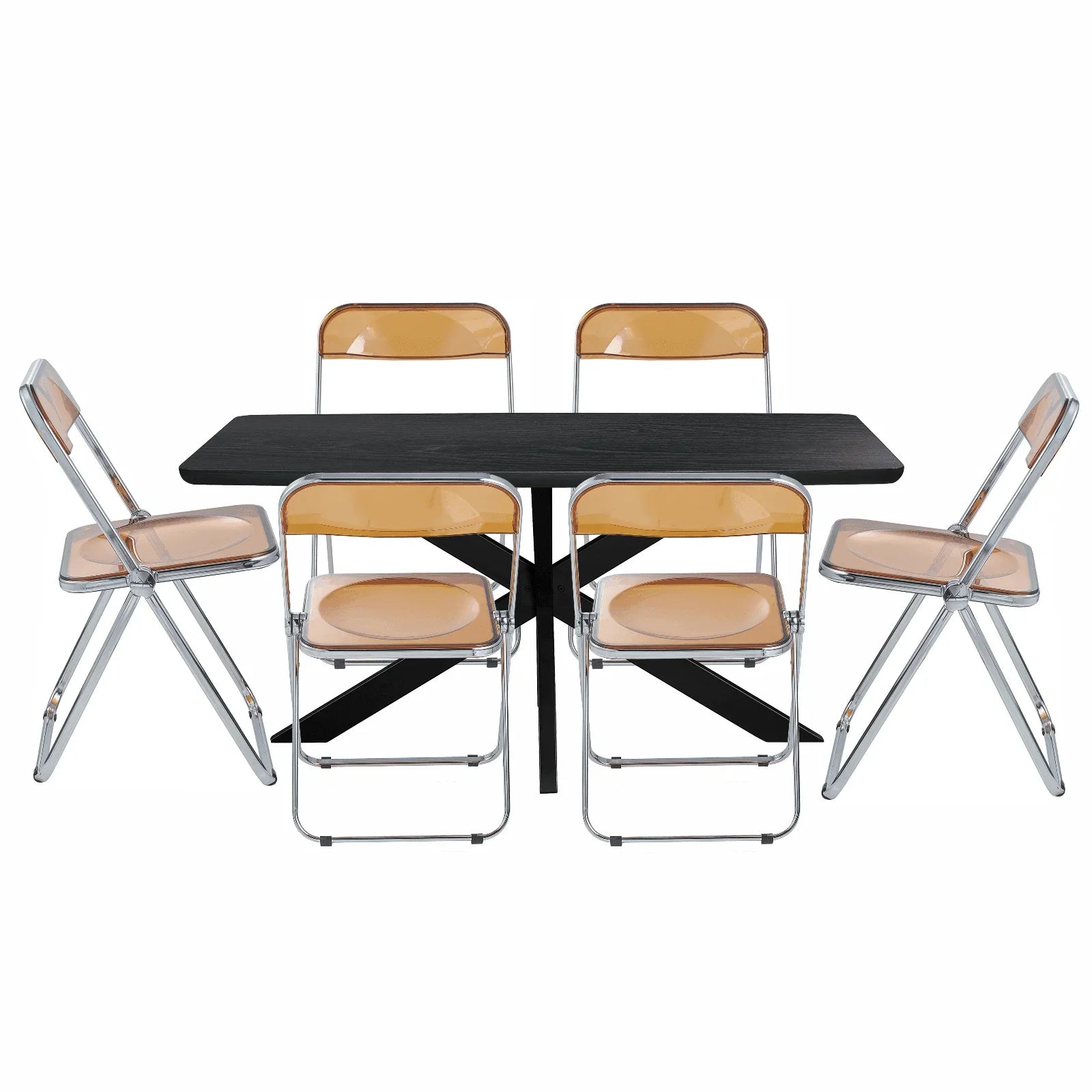 Lawrence 7-Piece Dining Set: Folding Acrylic Chairs & Rectangular Wood Table with Geometric Base - Elax Furniture