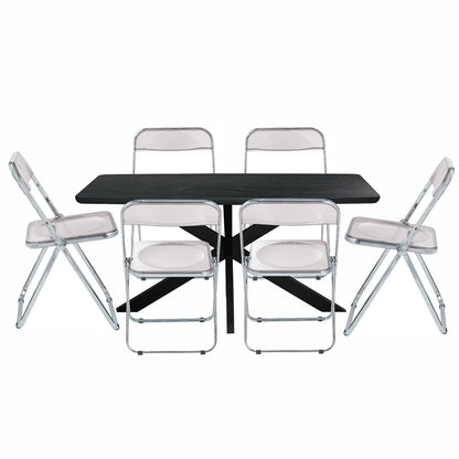 Lawrence 7-Piece Dining Set: Folding Acrylic Chairs & Rectangular Wood Table with Geometric Base - Elax Furniture