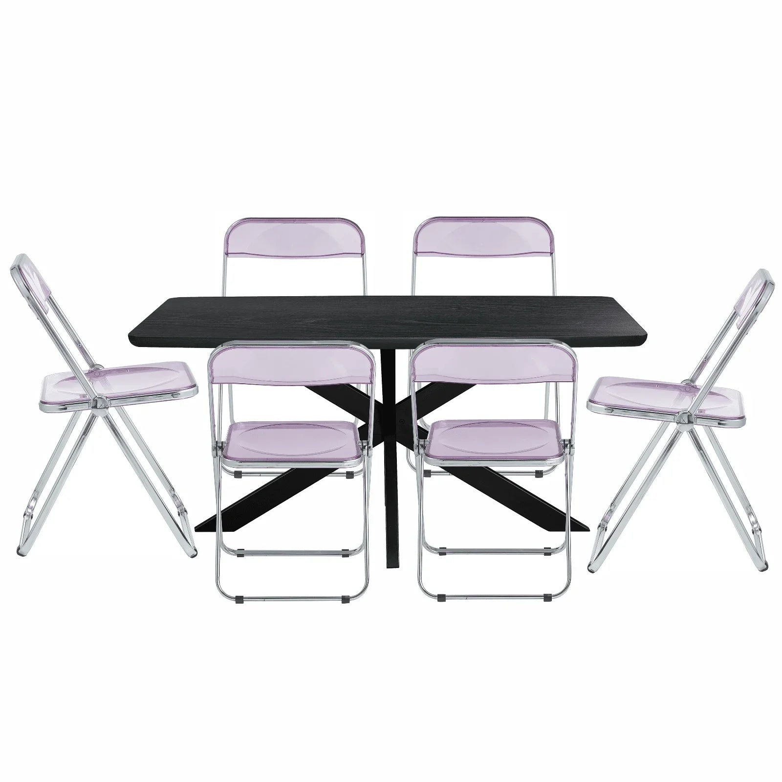 Lawrence 7-Piece Dining Set: Folding Acrylic Chairs & Rectangular Wood Table with Geometric Base - Elax Furniture