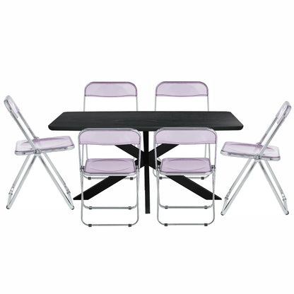 Lawrence 7-Piece Dining Set: Folding Acrylic Chairs & Rectangular Wood Table with Geometric Base - Elax Furniture