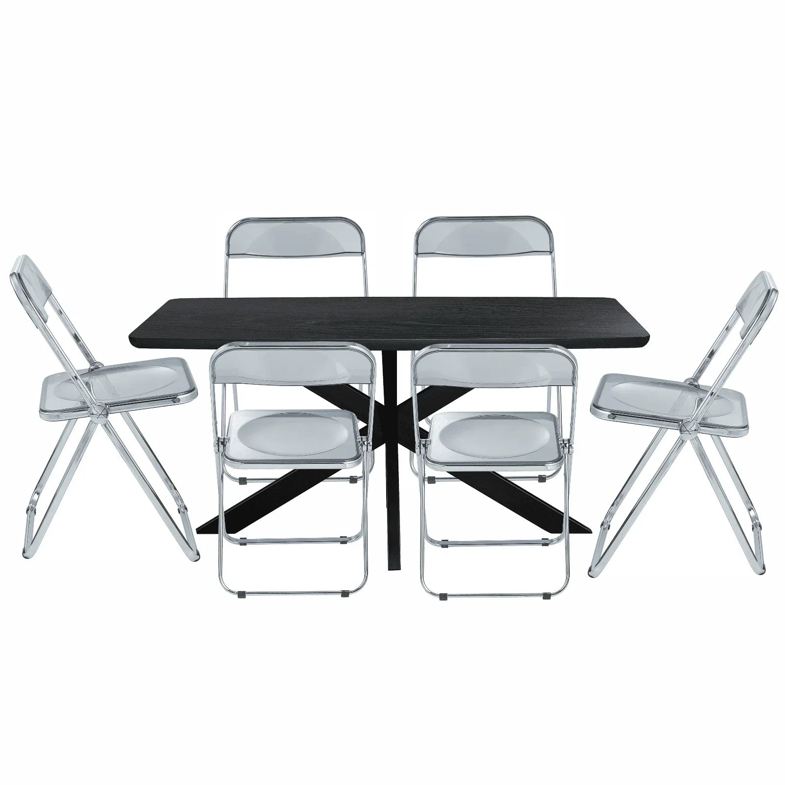 Lawrence 7-Piece Dining Set: Folding Acrylic Chairs & Rectangular Wood Table with Geometric Base - Elax Furniture