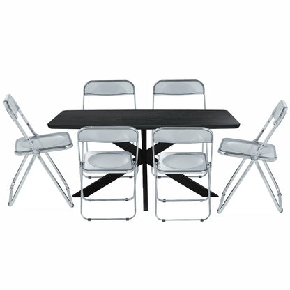 Lawrence 7-Piece Dining Set: Folding Acrylic Chairs & Rectangular Wood Table with Geometric Base - Elax Furniture