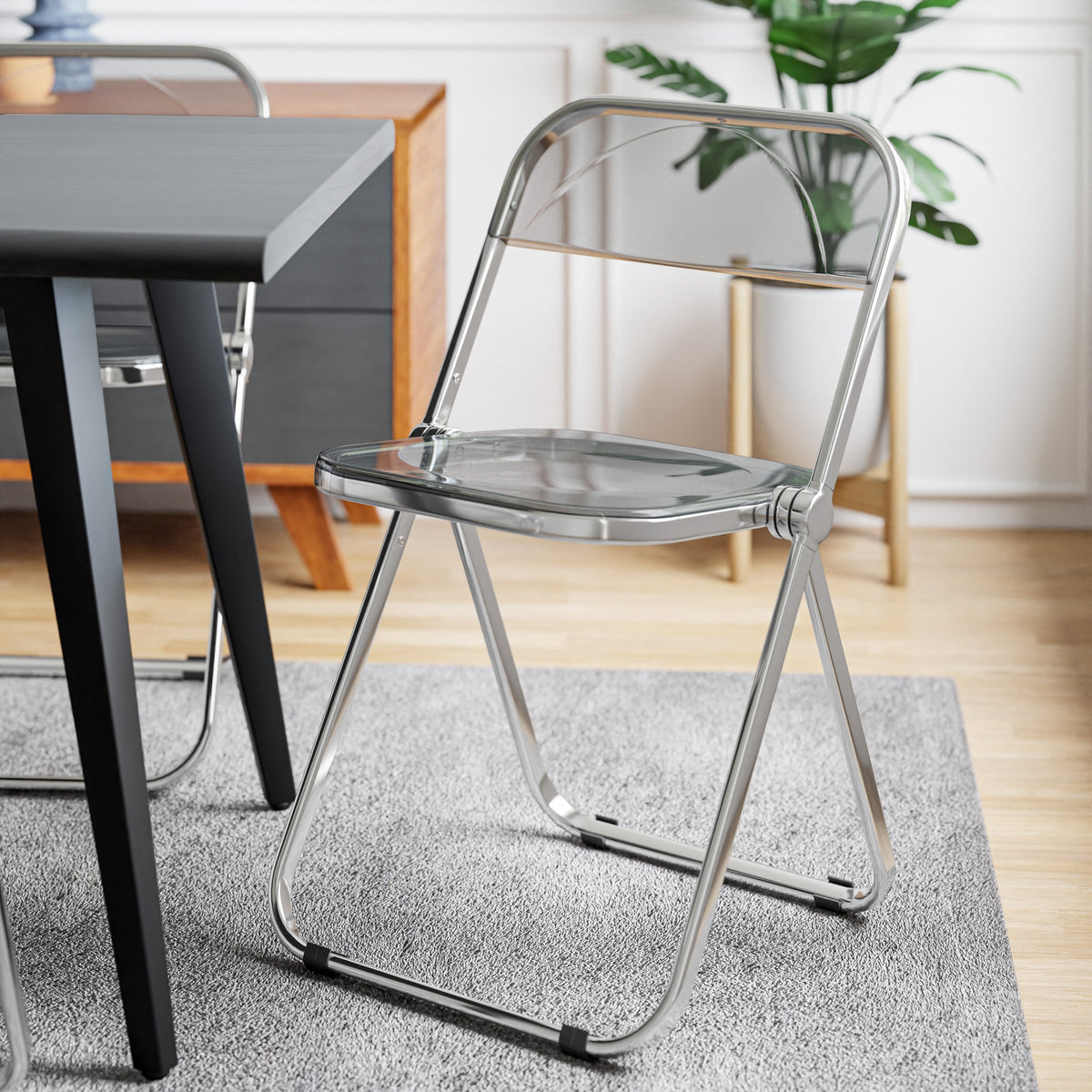 Lawrence Acrylic Folding Chair With Metal Frame Chrome Transparent Black Folding Chair Leisuremod