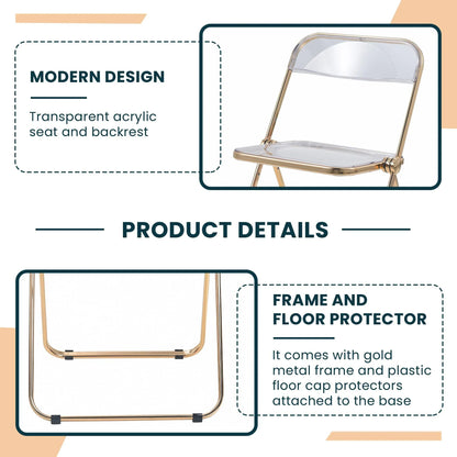 Lawrence Acrylic Folding Chair With Gold Metal Frame Set of 2 - Elax Furniture