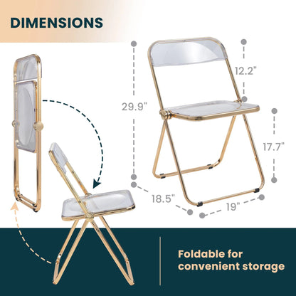 Lawrence Acrylic Folding Chair With Gold Metal Frame Set of 2 - Elax Furniture