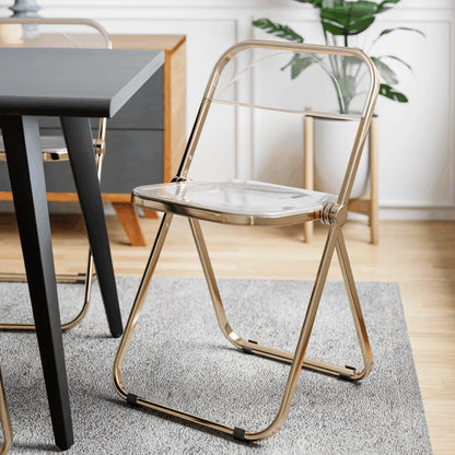 Lawrence Acrylic Folding Chair With Gold Metal Frame Set of 2 - Elax Furniture