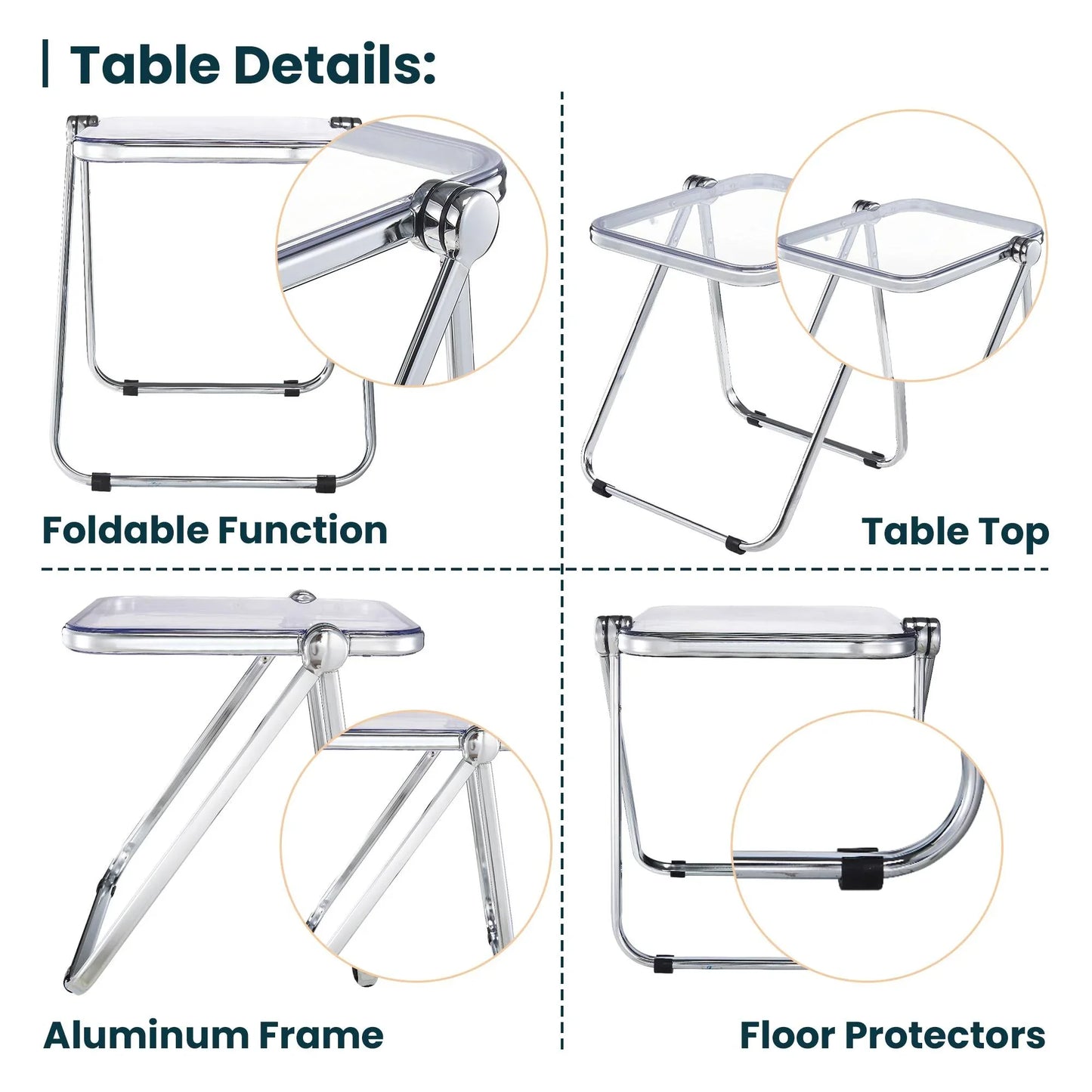 Lawrence Square Folding Side Table with Plastic Tabletop in Chrome Aluminum Frame - Elax Furniture