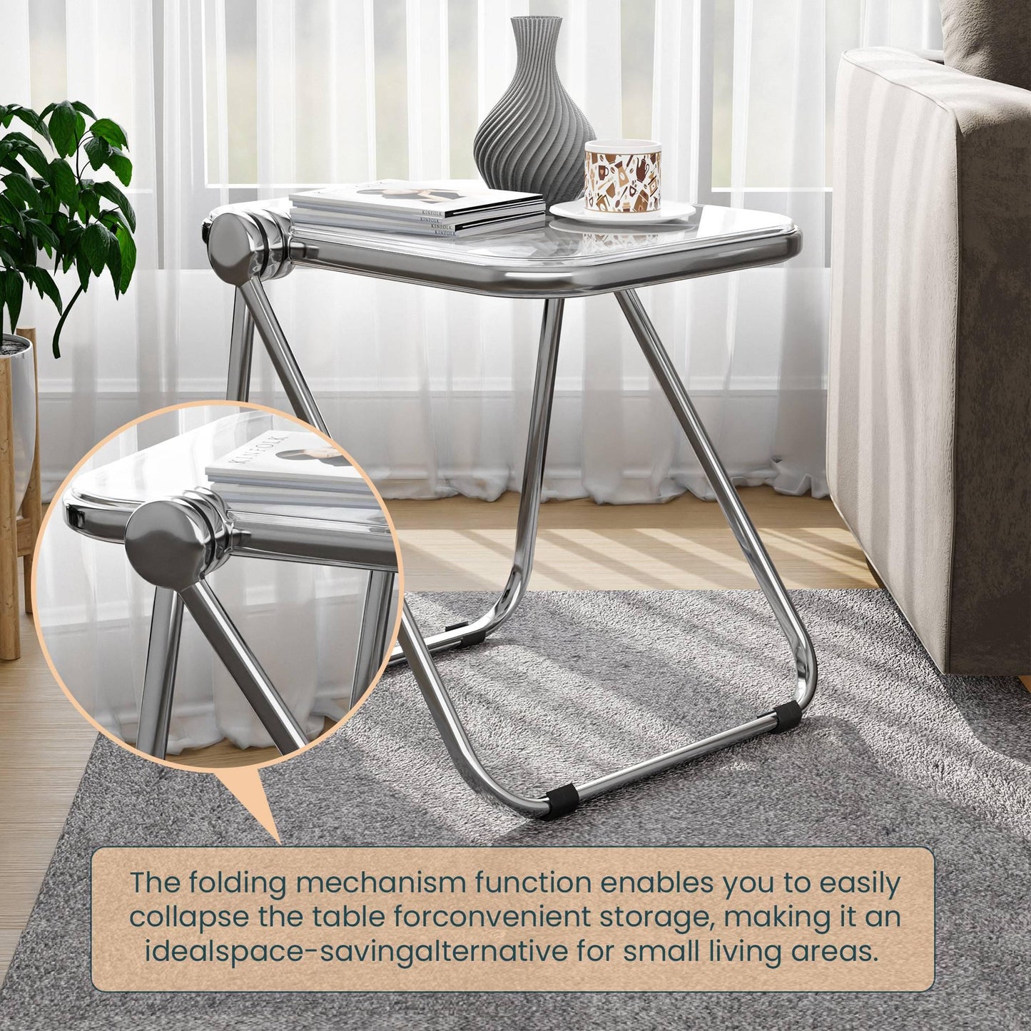 Lawrence Square Folding Side Table with Plastic Tabletop in Chrome Aluminum Frame - Elax Furniture