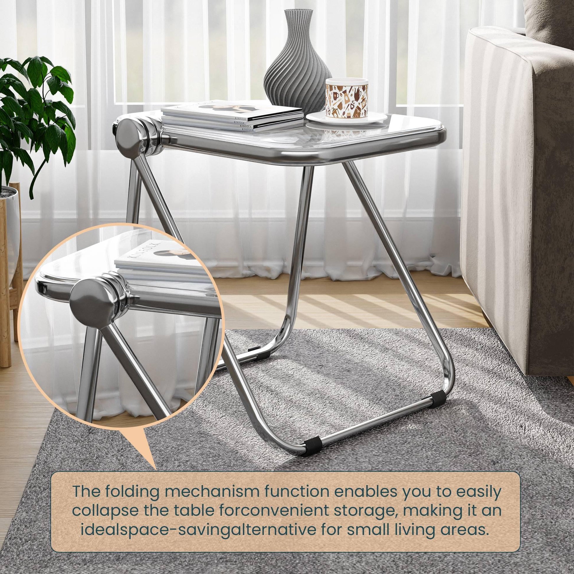 Lawrence Square Folding Side Table with Plastic Tabletop in Chrome Aluminum Frame - Elax Furniture