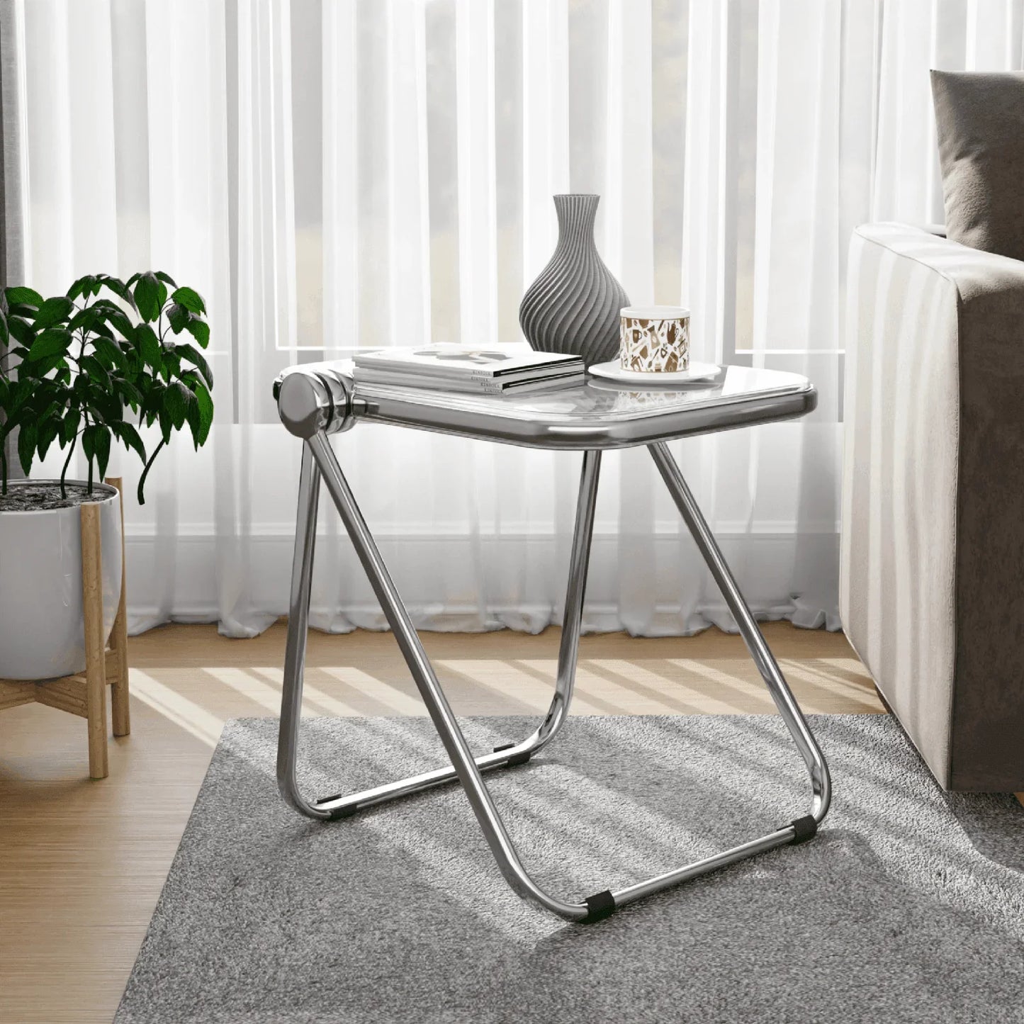Lawrence Square Folding Side Table with Plastic Tabletop in Chrome Aluminum Frame - Elax Furniture