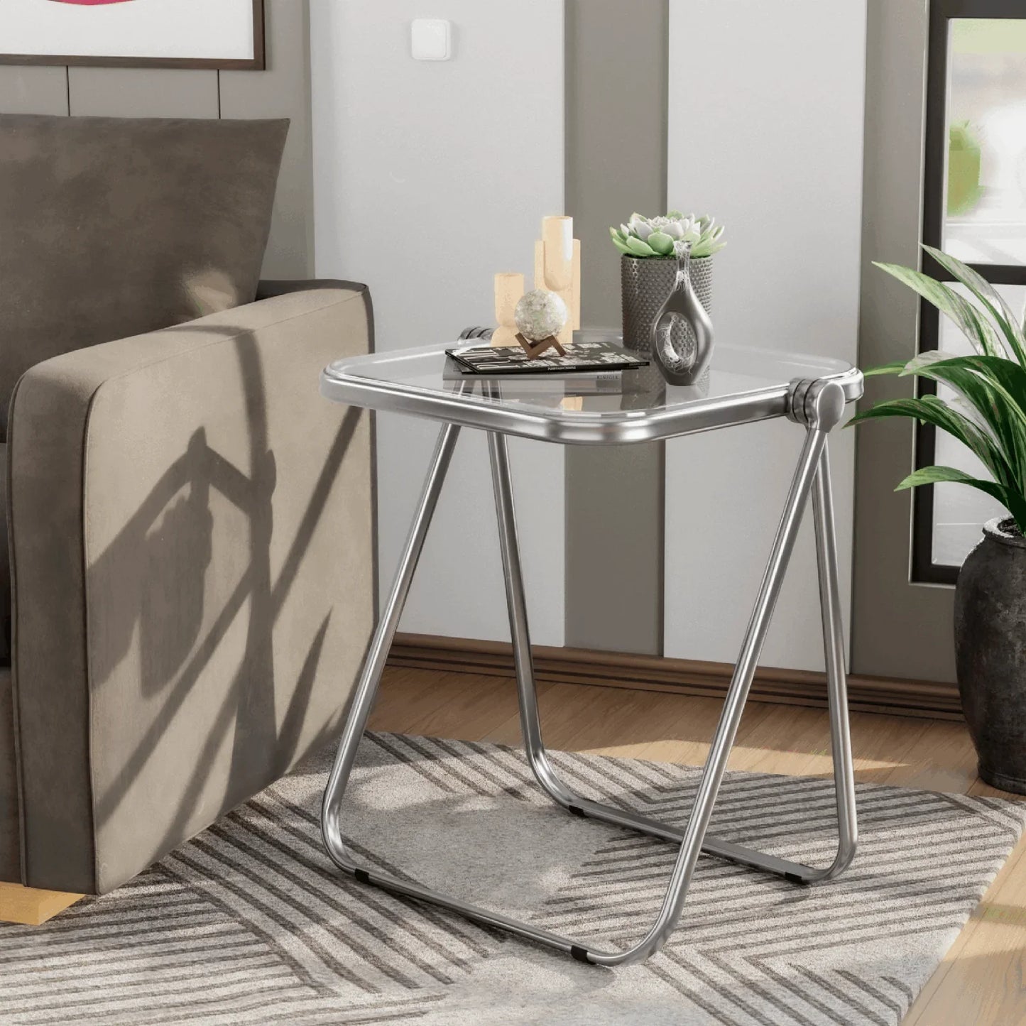 Square Folding Side Table with Plastic Tabletop and Iron Frame - Elax Furniture