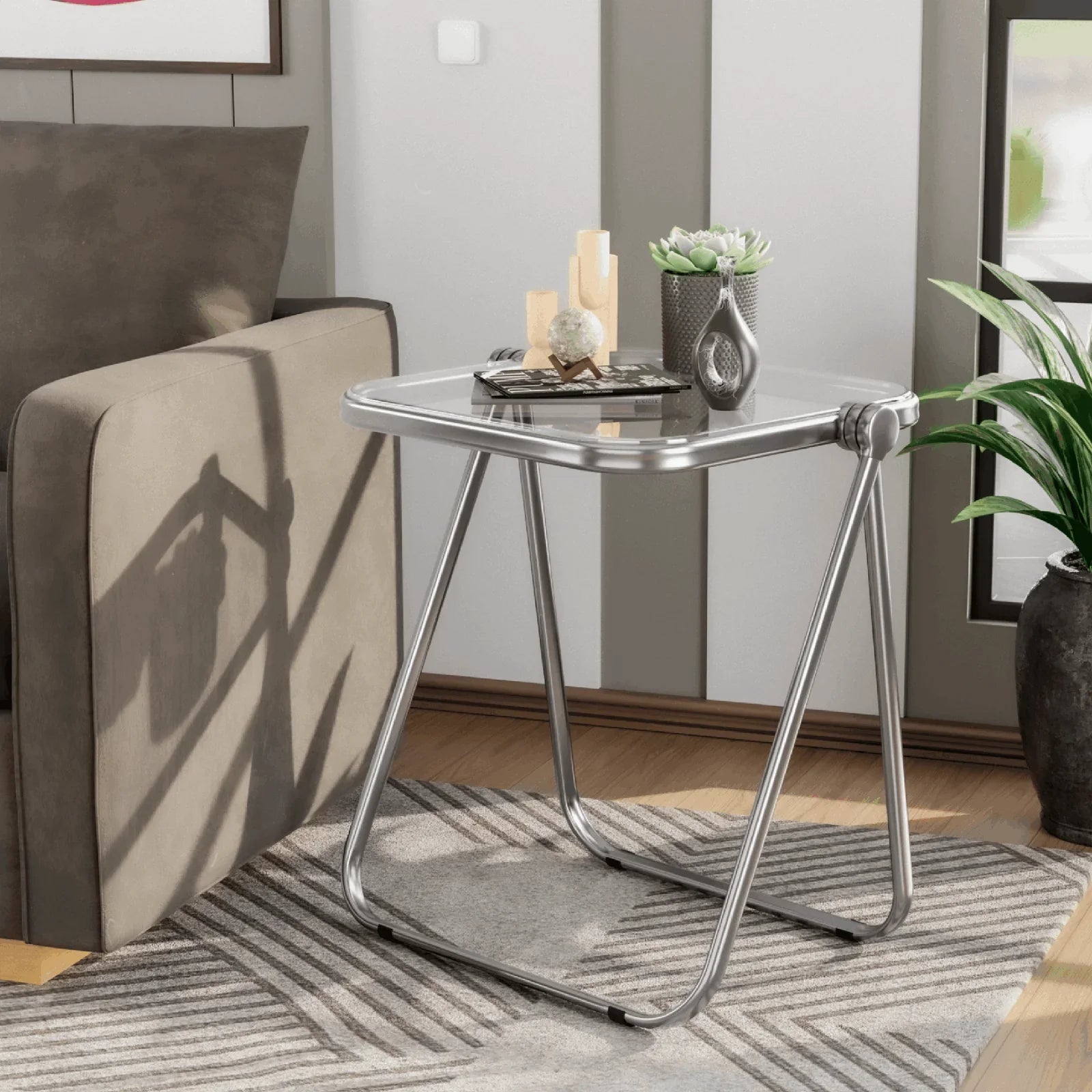 Square Folding Side Table with Plastic Tabletop and Iron Frame - Elax Furniture