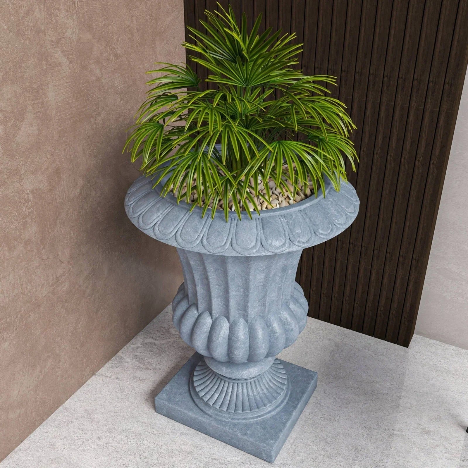 Lotus Fiberstone and Clay Urn Planter Pot Indoor Outdoor with Drainage Holes - Elax Furniture