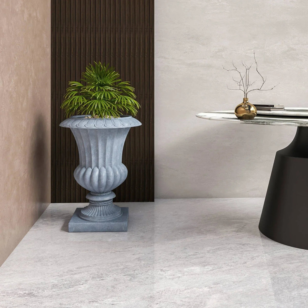 Lotus Fiberstone and Clay Urn Planter Pot Indoor Outdoor with Drainage Holes - Elax Furniture