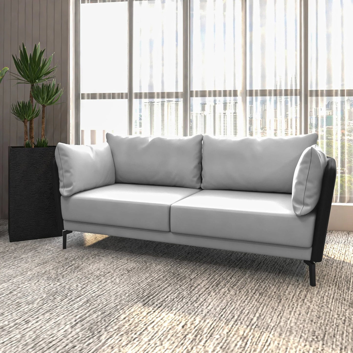 Luxify 3-Seater Leather Sofa with Stainless Steel Legs and Removable Cushions - Elax Furniture