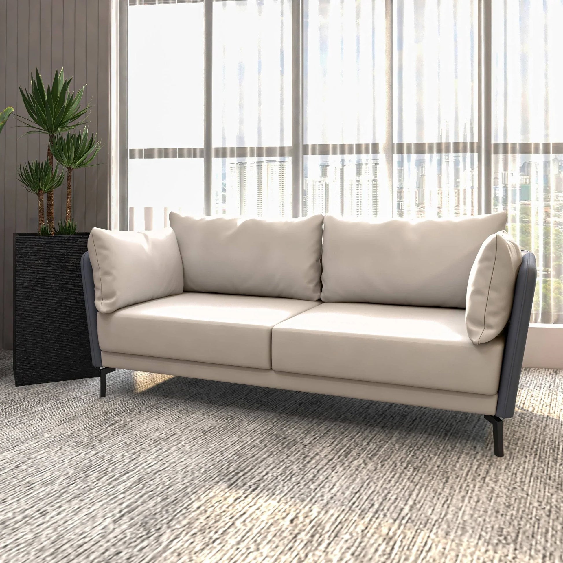Luxify 3-Seater Leather Sofa with Stainless Steel Legs and Removable Cushions - Elax Furniture