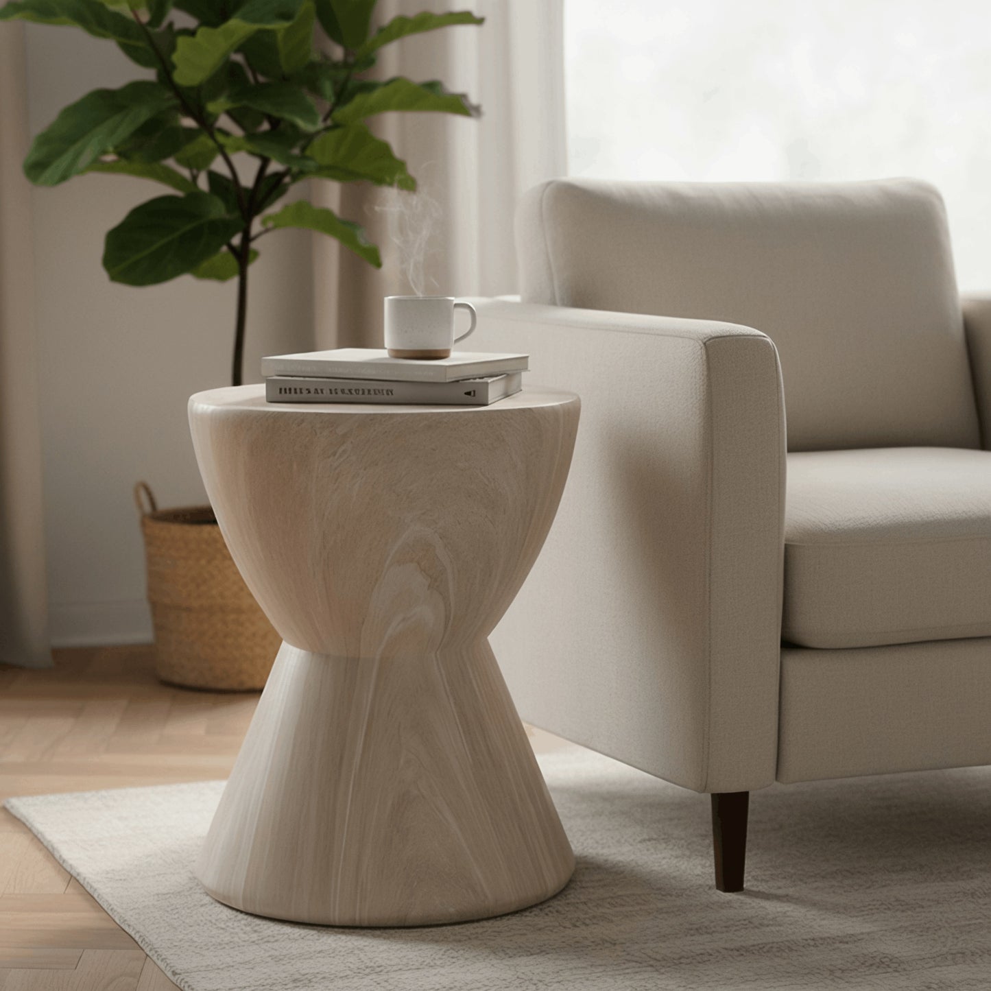 LeisureMod Loft Collection Fiberglass Outdoor Side Table in Moss Grey