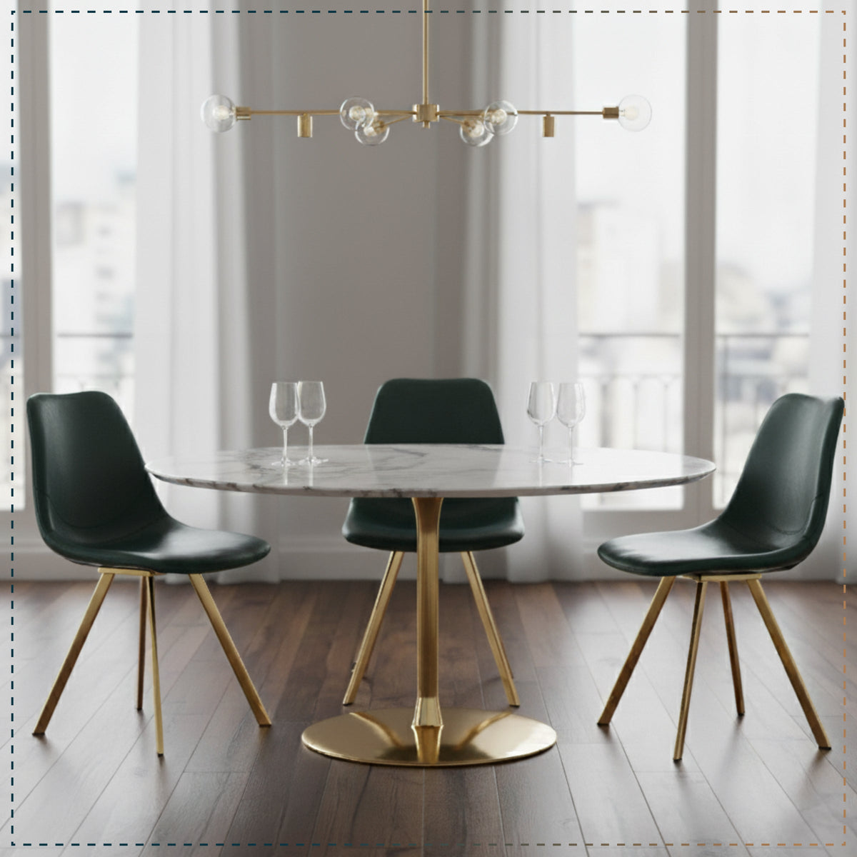 Markley Leather Dining Chair With Black/Gold Metal Legs