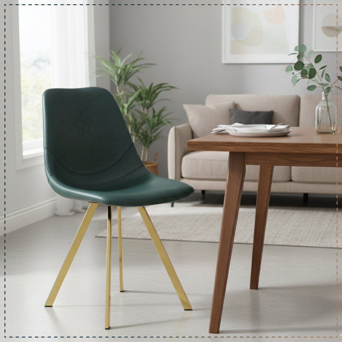 Markley Leather Dining Chair With Black/Gold Metal Legs