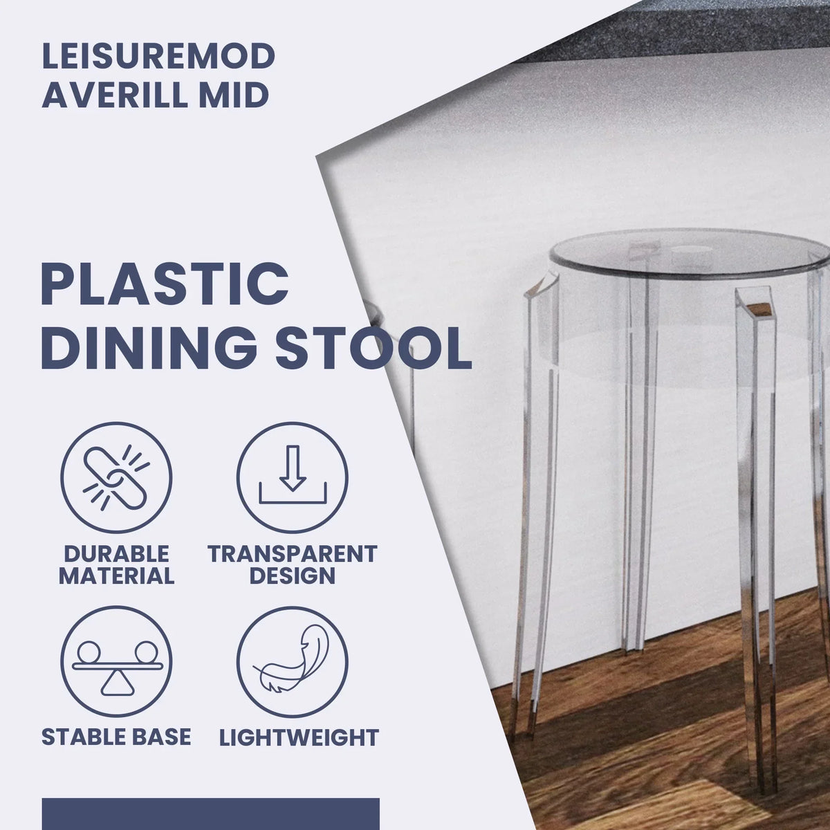 Averill Modern Plastic Dining Stool with Sturdy Seat and Legs for Kitchen and Dining Room - Elax Furniture