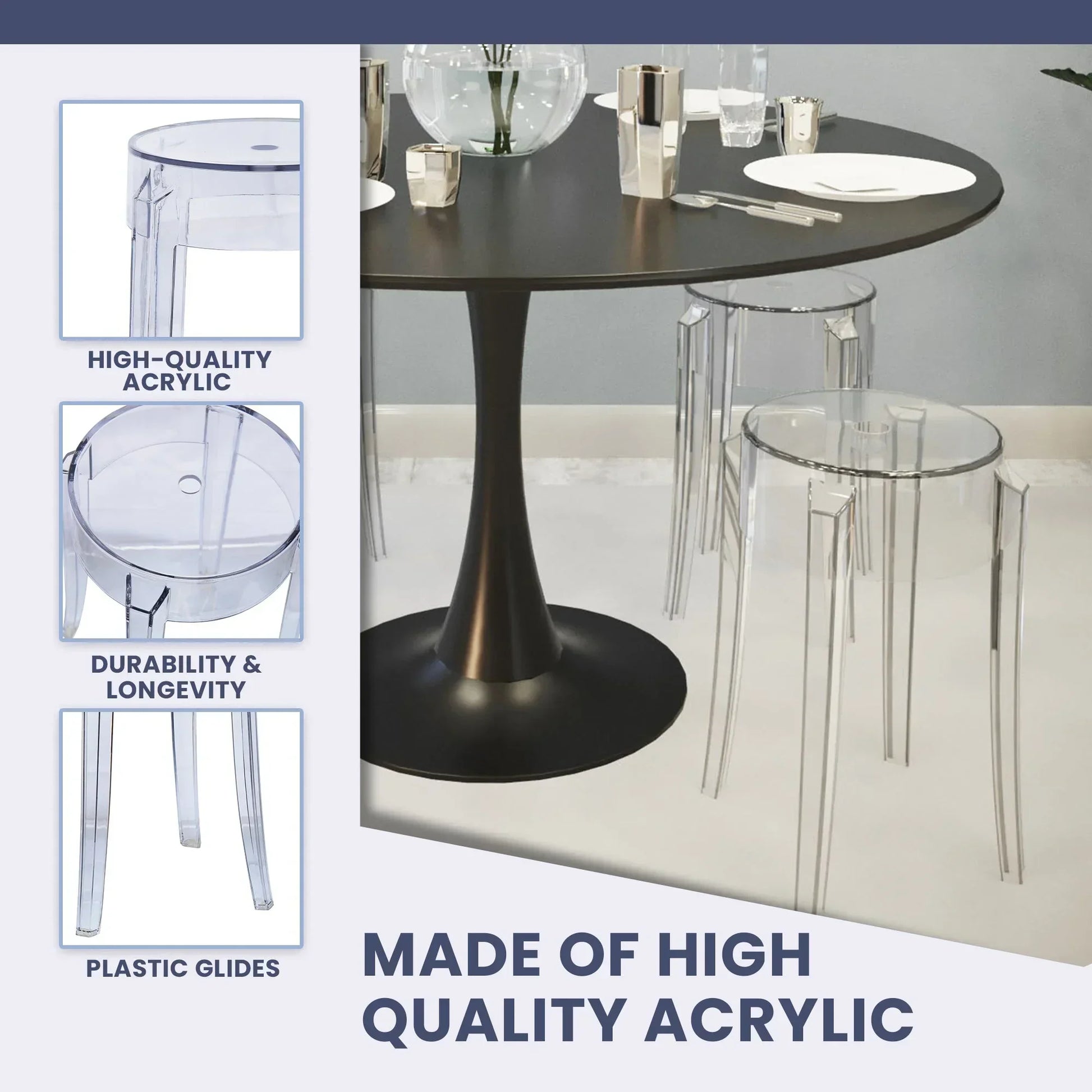 Averill Modern Plastic Dining Stool with Sturdy Seat and Legs for Kitchen and Dining Room - Elax Furniture