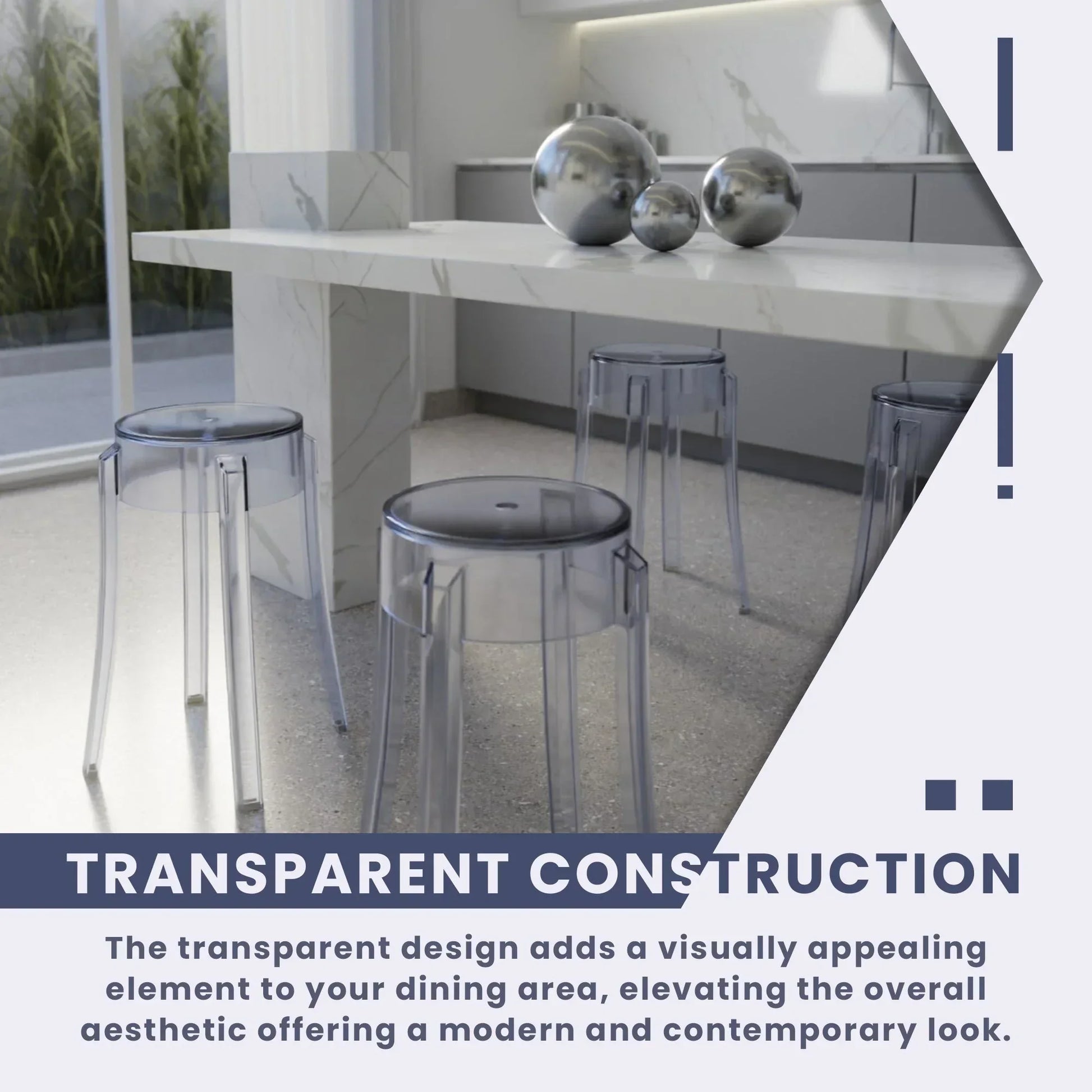 Averill Modern Plastic Dining Stool with Sturdy Seat and Legs for Kitchen and Dining Room - Elax Furniture