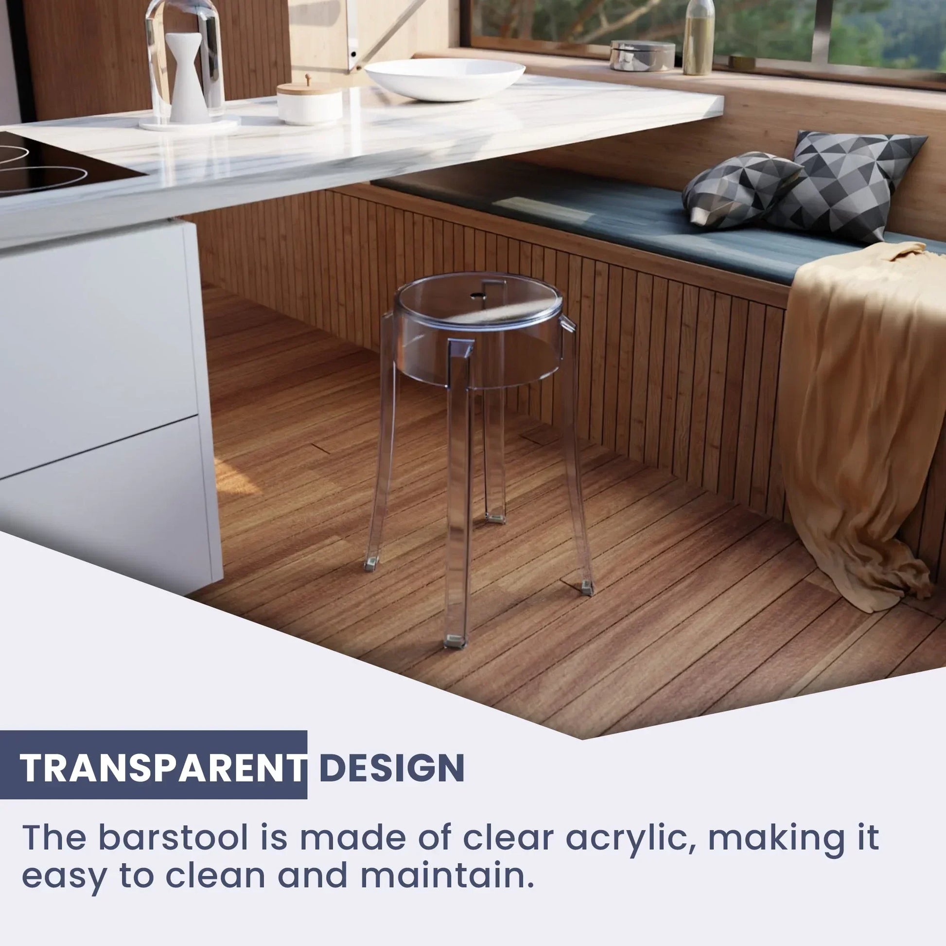 Averill Modern Plastic Dining Stool with Sturdy Seat and Legs for Kitchen and Dining Room - Elax Furniture