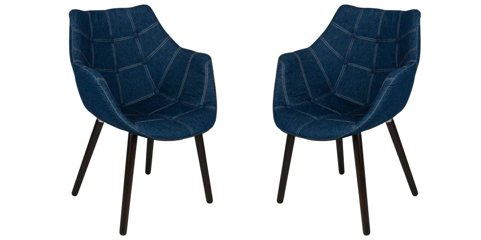 Milburn Tufted Denim Lounge Accent Chair, Set of 2 - Elax Furniture