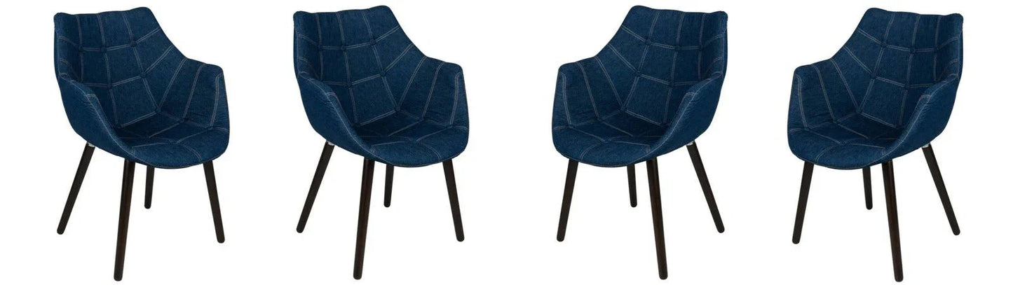 Milburn Tufted Denim Lounge Accent Chair, Set of 4 - Elax Furniture
