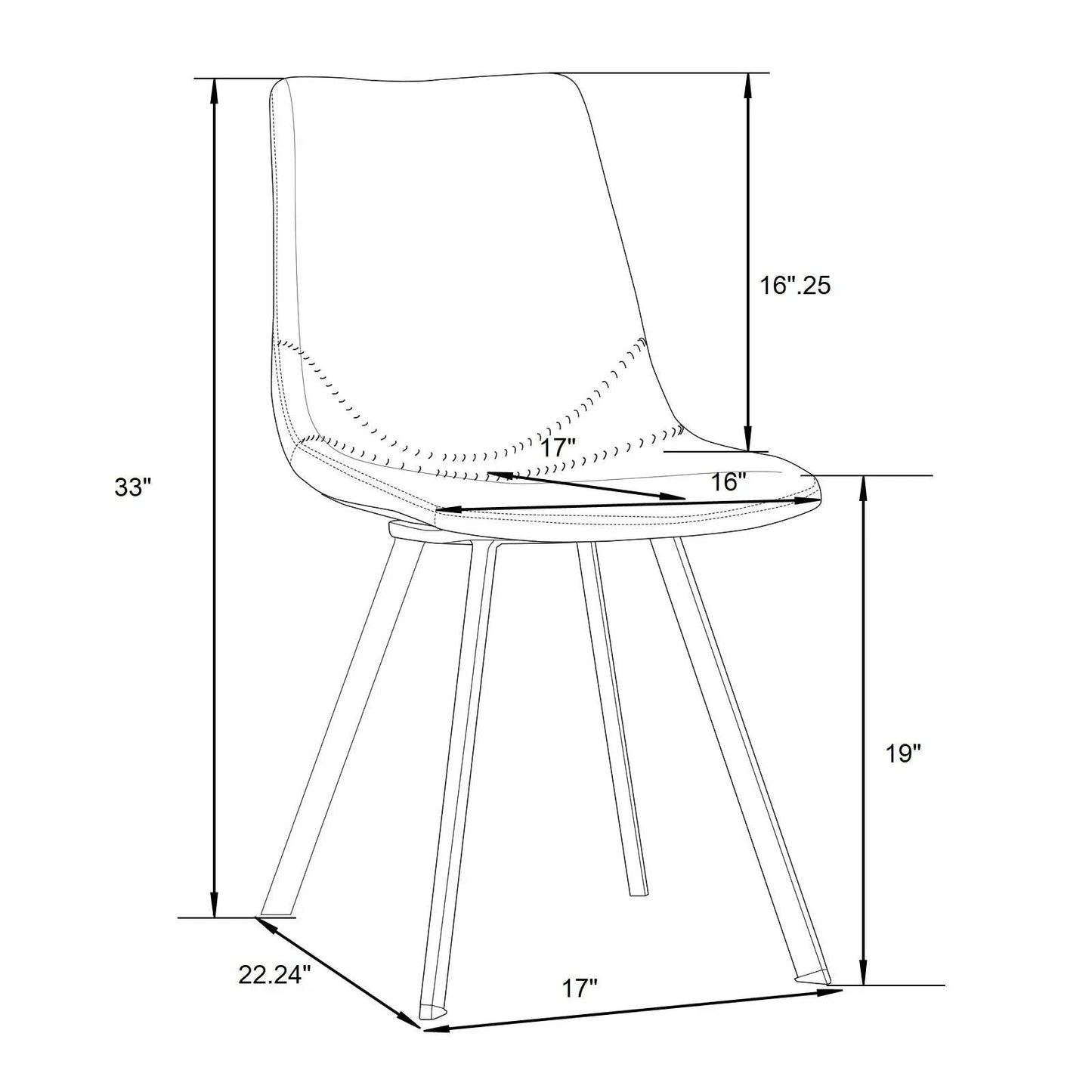 Markley Modern Leather Dining Chair With Metal Legs Set of 2 - Elax Furniture