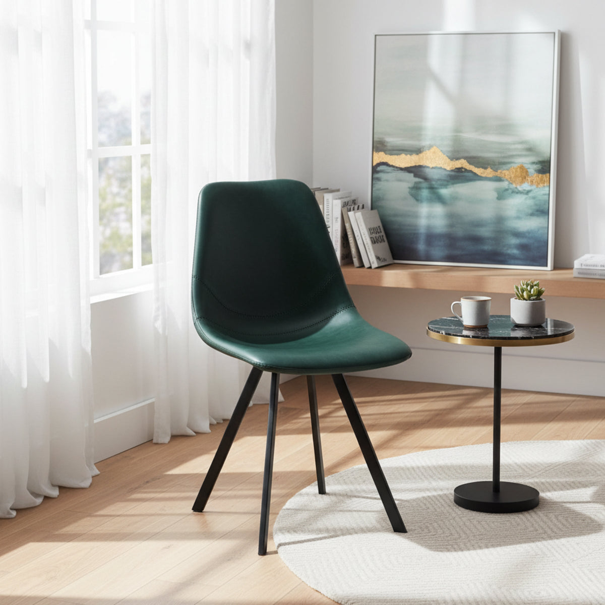 Markley Leather Dining Chair With Black/Gold Metal Legs