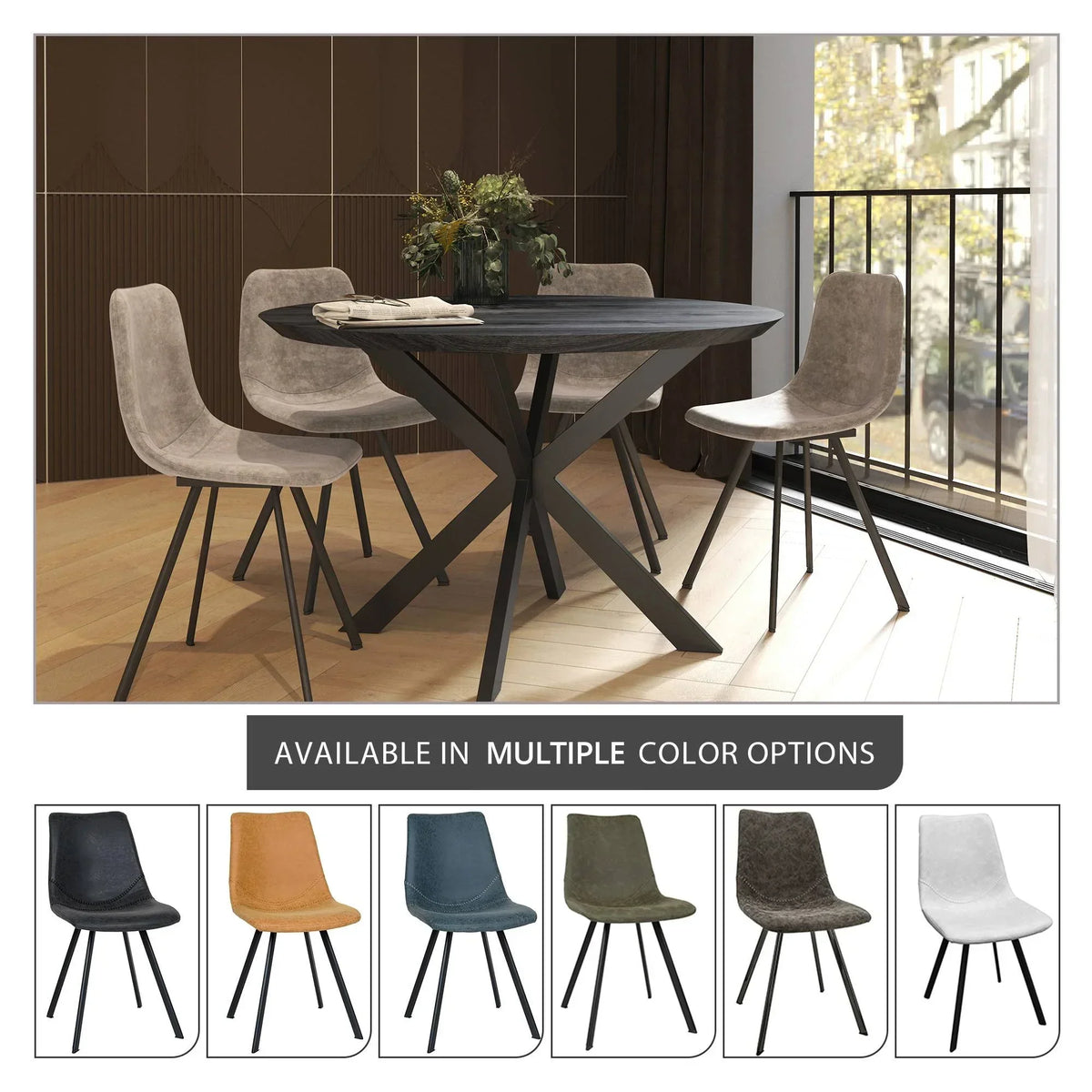 Markley Leather Dining Chair With Black/Gold Metal Legs (Open Box) - Elax Furniture