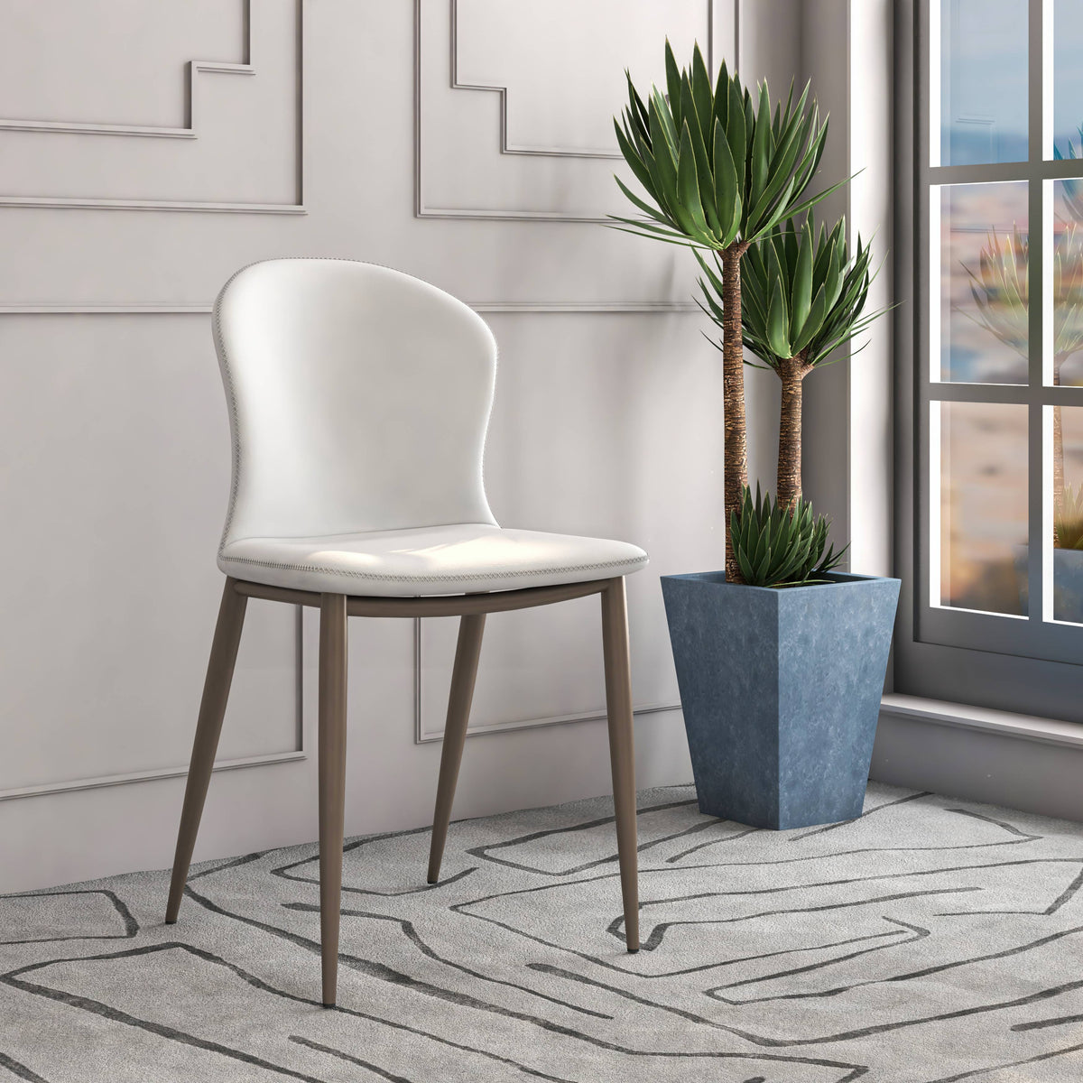 Mosaic Modern Dining Chair Upholstered Fabric Accent Chair with Curved Back