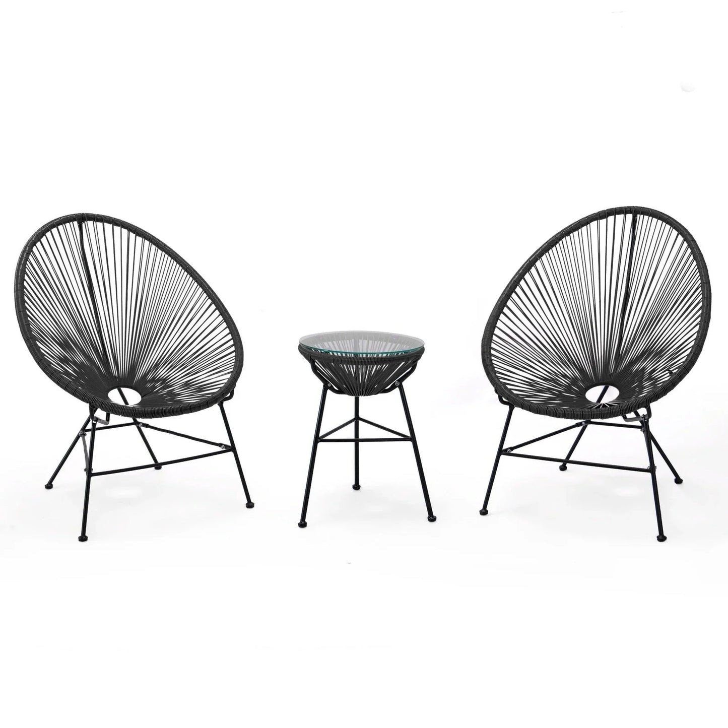 Montara 3 Piece Outdoor Lounge Patio Chairs With Glass Top Table - Elax Furniture