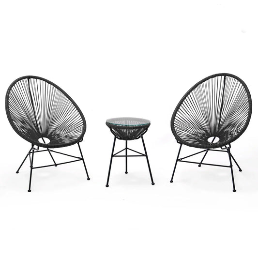 Montara 3 Piece Outdoor Lounge Patio Chairs With Glass Top Table - Elax Furniture