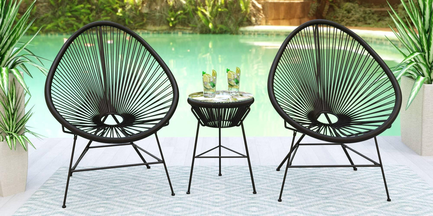 Montara 3 Piece Outdoor Lounge Patio Chairs With Glass Top Table - Elax Furniture