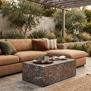 Maya Collection Fiberstone Outdoor/Indoor Rectangular Coffee Table in Travertine