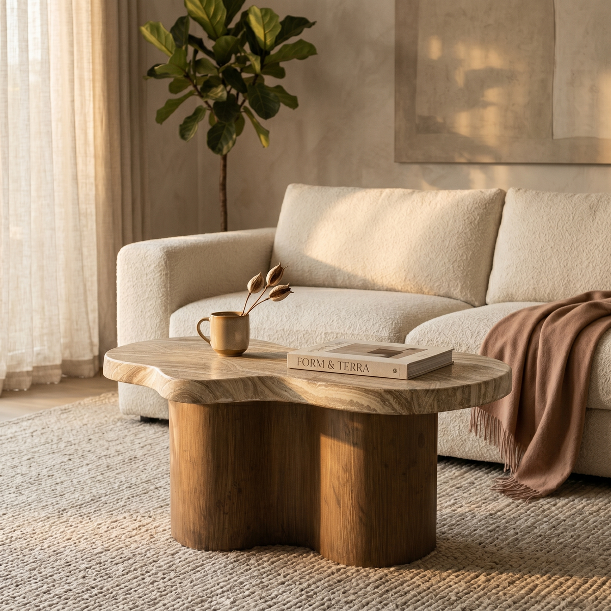 Monaco Coffee Table in Fiberstone With Pedestal Base for Indoor and Outdoor