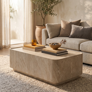 Malta Coffee Table in Fiberstone Fluted Pedestal Design for Indoor and Outdoor