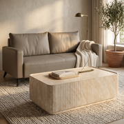 Malta Coffee Table in Fiberstone Fluted Pedestal Design for Indoor and Outdoor