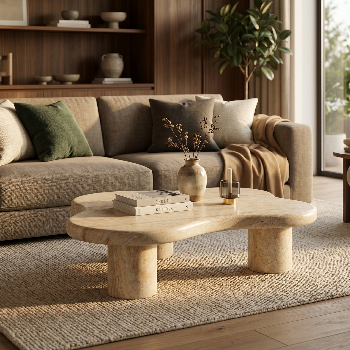 Maria Fiberstone Coffee Table Organic Shape Design Tabletop for Indoor and Outdoor
