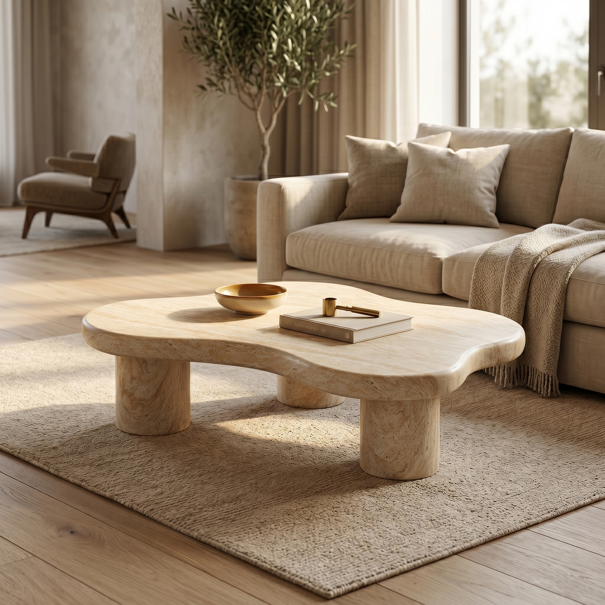 Maria Fiberstone Coffee Table Organic Shape Design Tabletop for Indoor and Outdoor