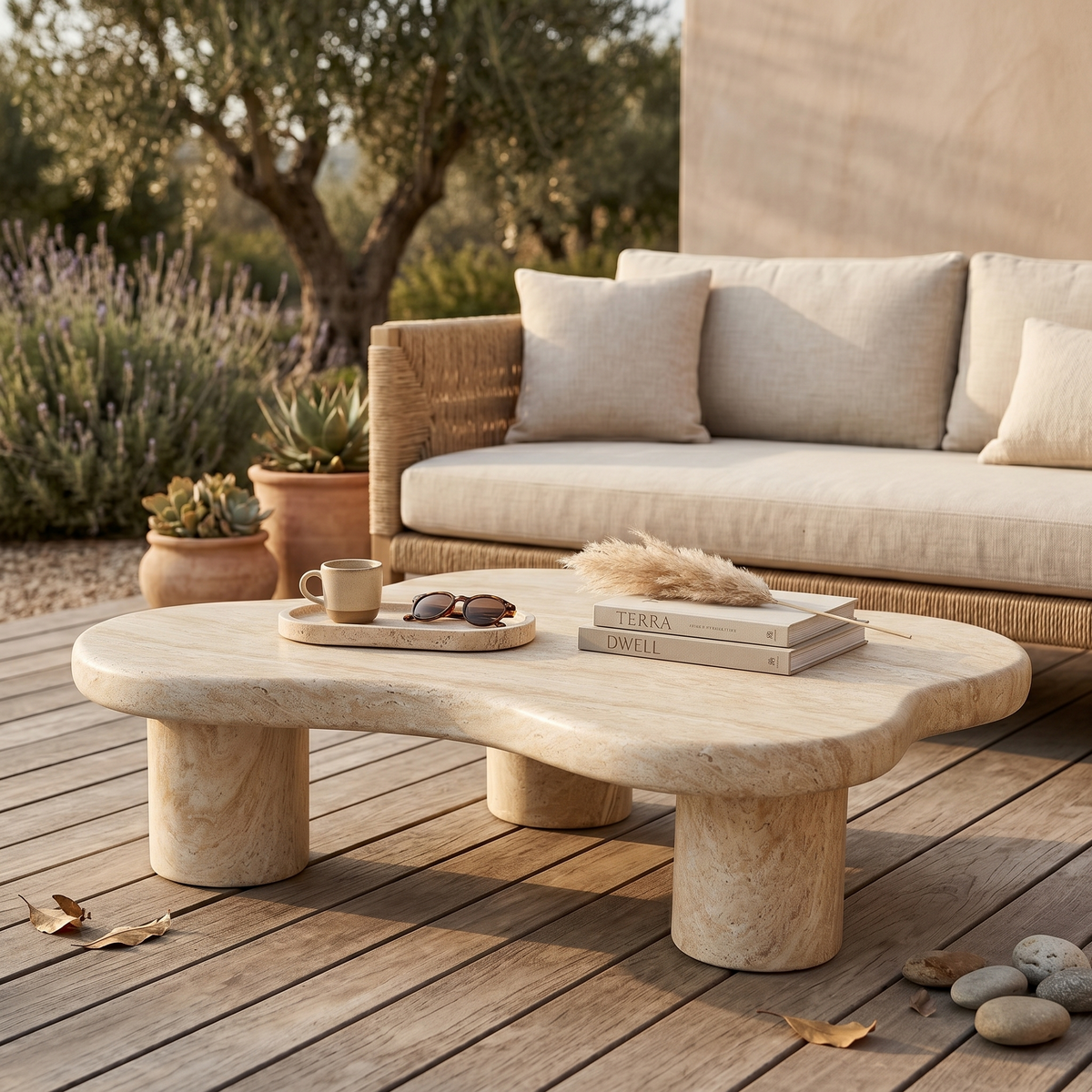 Maria Fiberstone Coffee Table Organic Shape Design Tabletop for Indoor and Outdoor