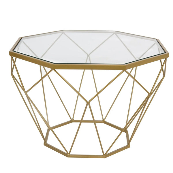 Malibu Octagon Glass Tabletop Coffee Table / End Table With Gold Metal Base - Elax Furniture