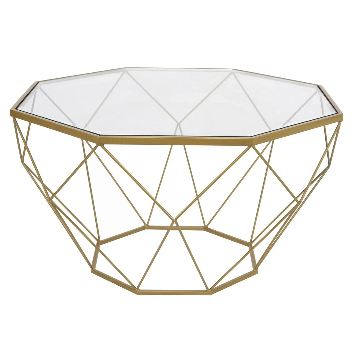 Malibu Modern Octagon Glass Top Coffee Table With Gold Metal Base - Elax Furniture