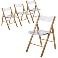 Menno Modern Acrylic Folding Chair in Brushed Gold Finish with Stainless Steel Frame Set of 4 - Elax Furniture